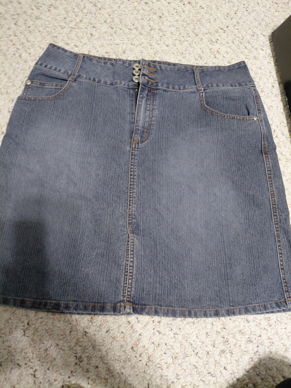 L.A. Blues Blue Denim Mini Skirt with Triple-Button Waist